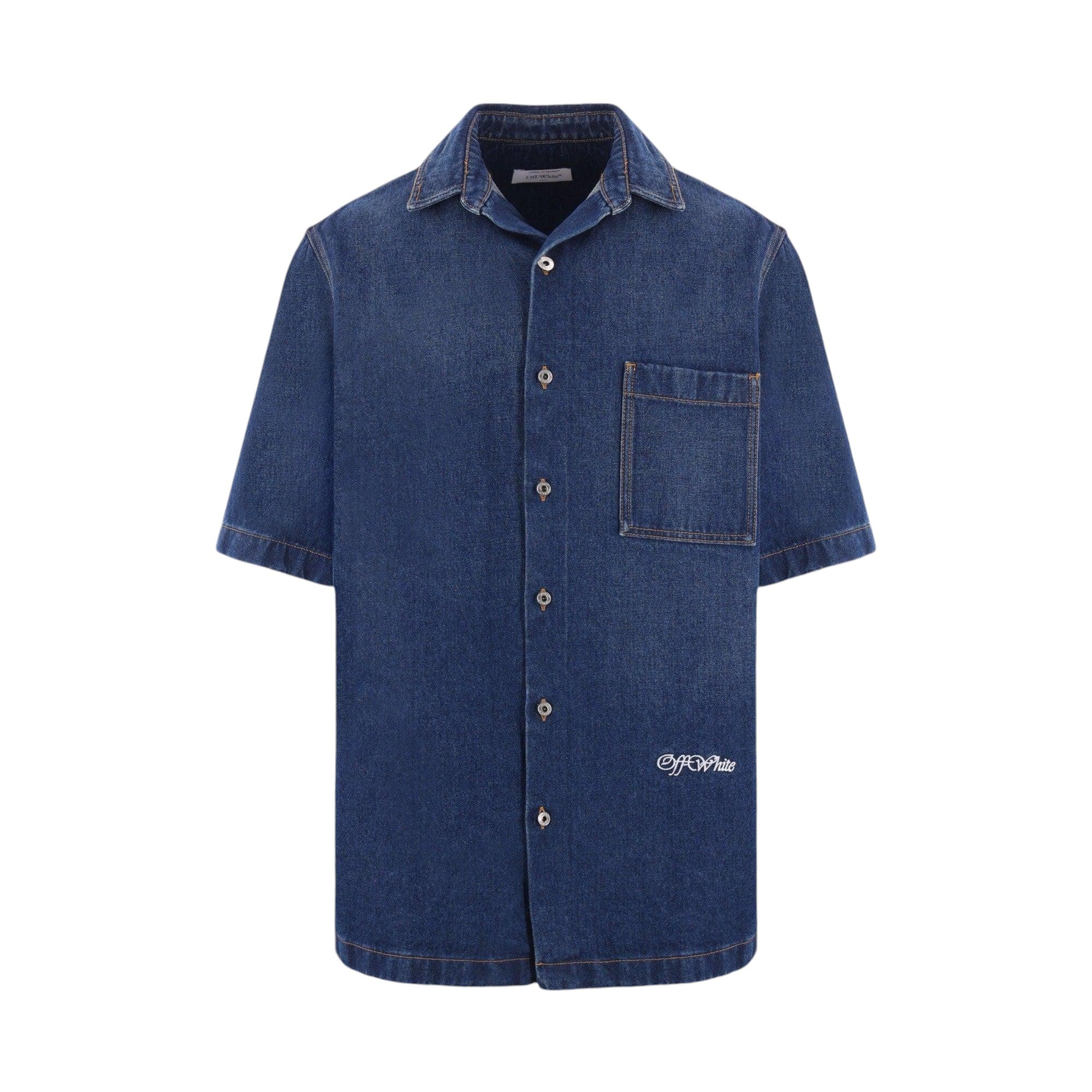 Script Denim Bowling Shirt-OFF-WHITE-JOHN JULIA