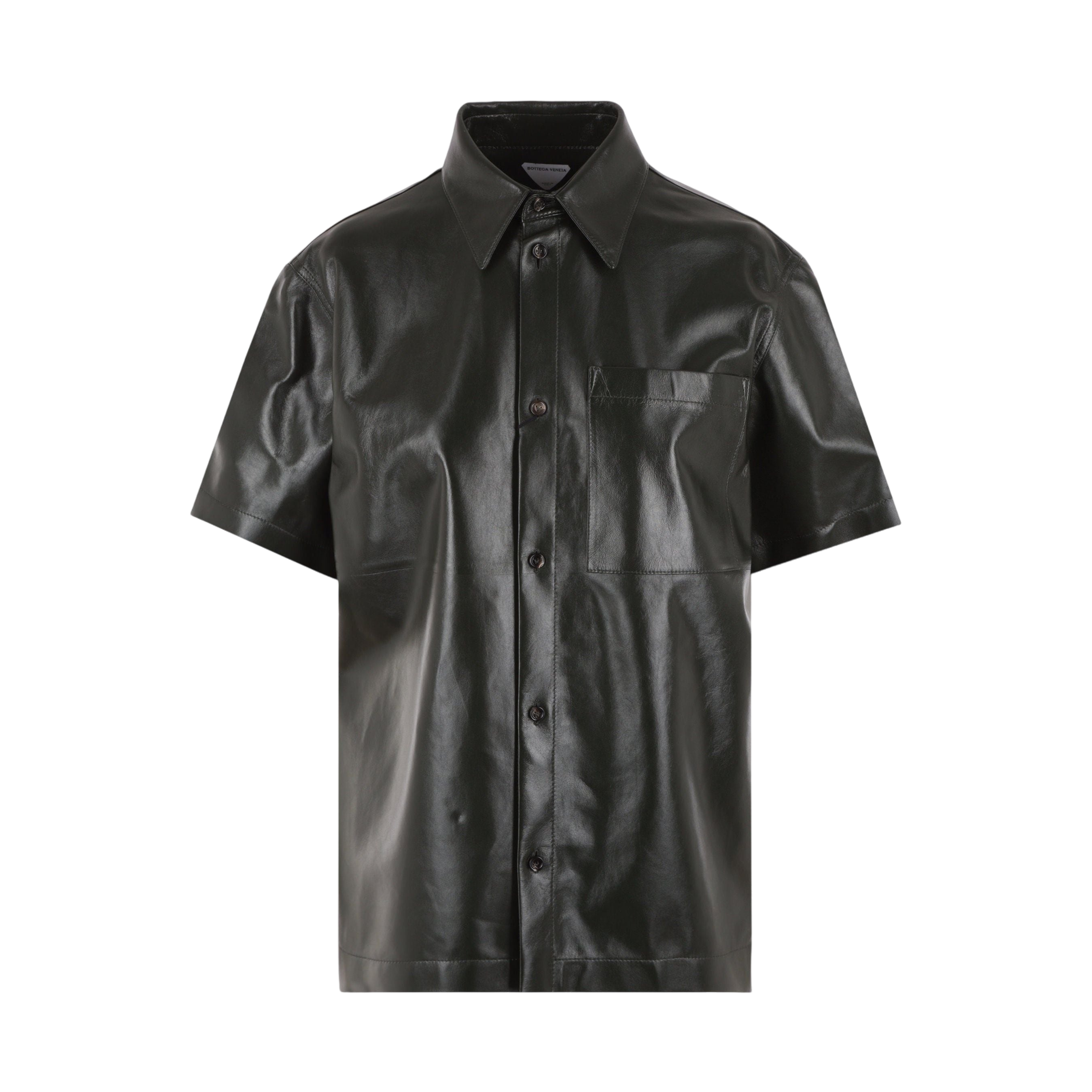 Shiny Leather Short Sleeves Overshirt-BOTTEGA VENETA-JOHN JULIA