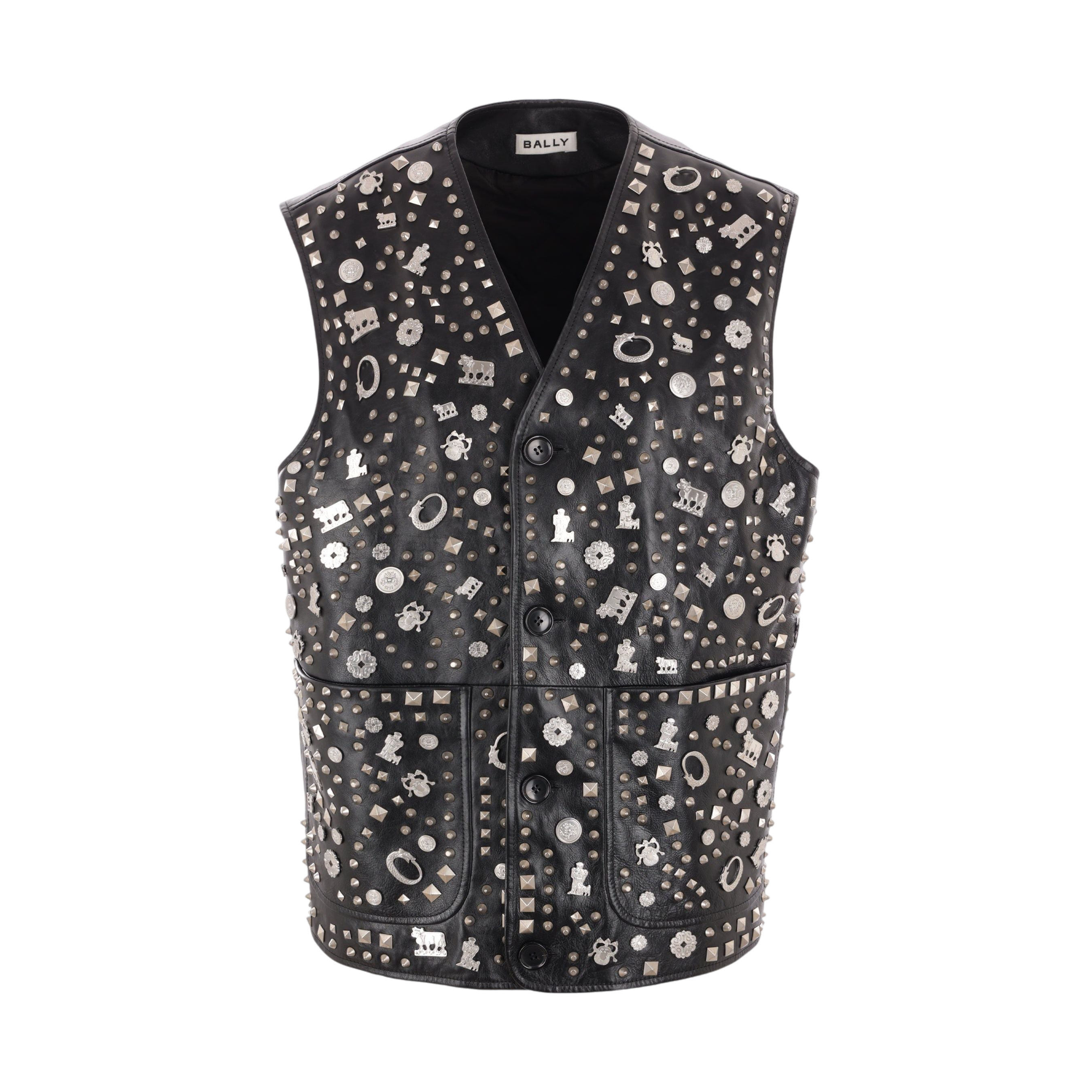 Single-breasted Studded Leather Vest-BALLY-JOHN JULIA