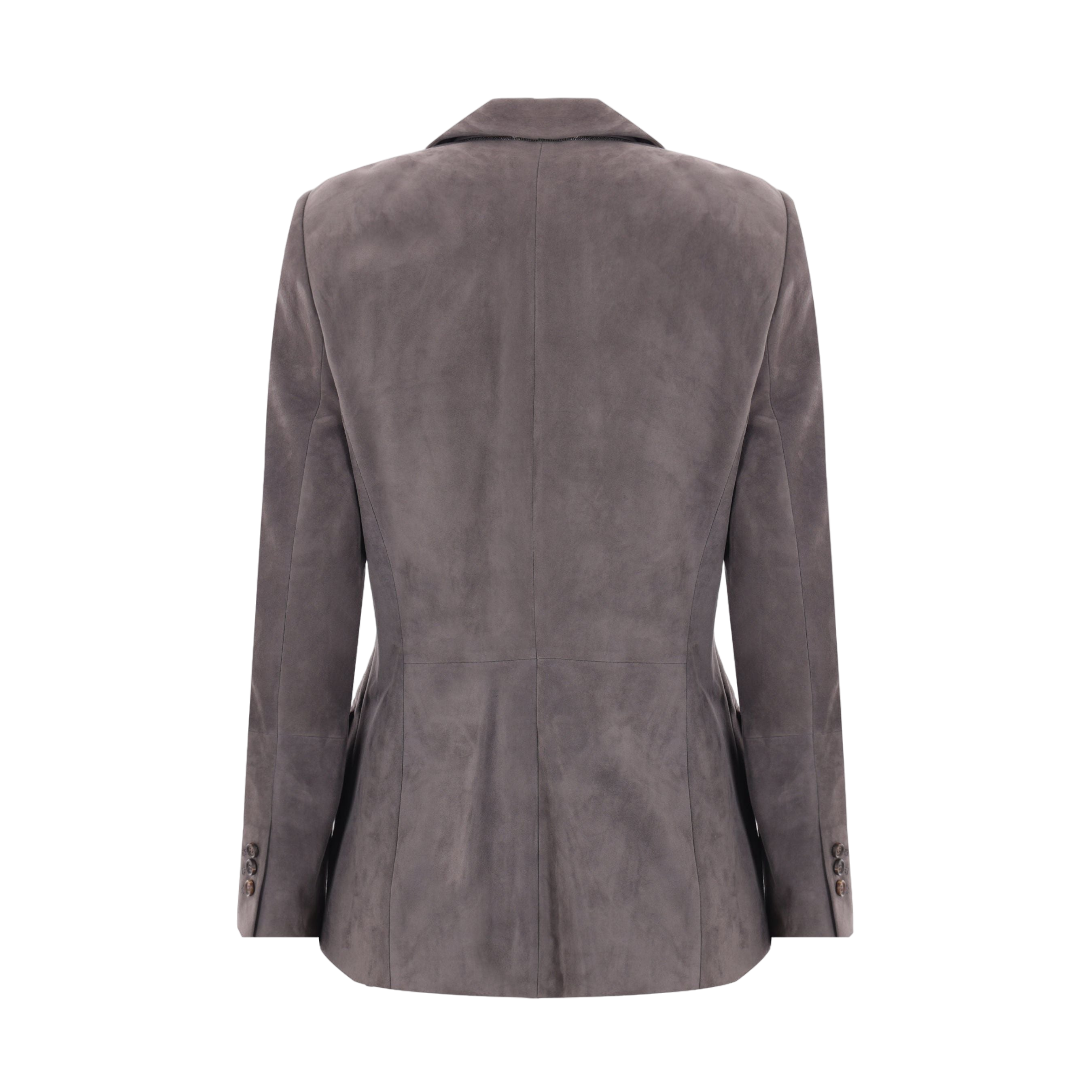 Single-breasted Suede Jacket-BRUNELLO CUCINELLI-JOHN JULIA