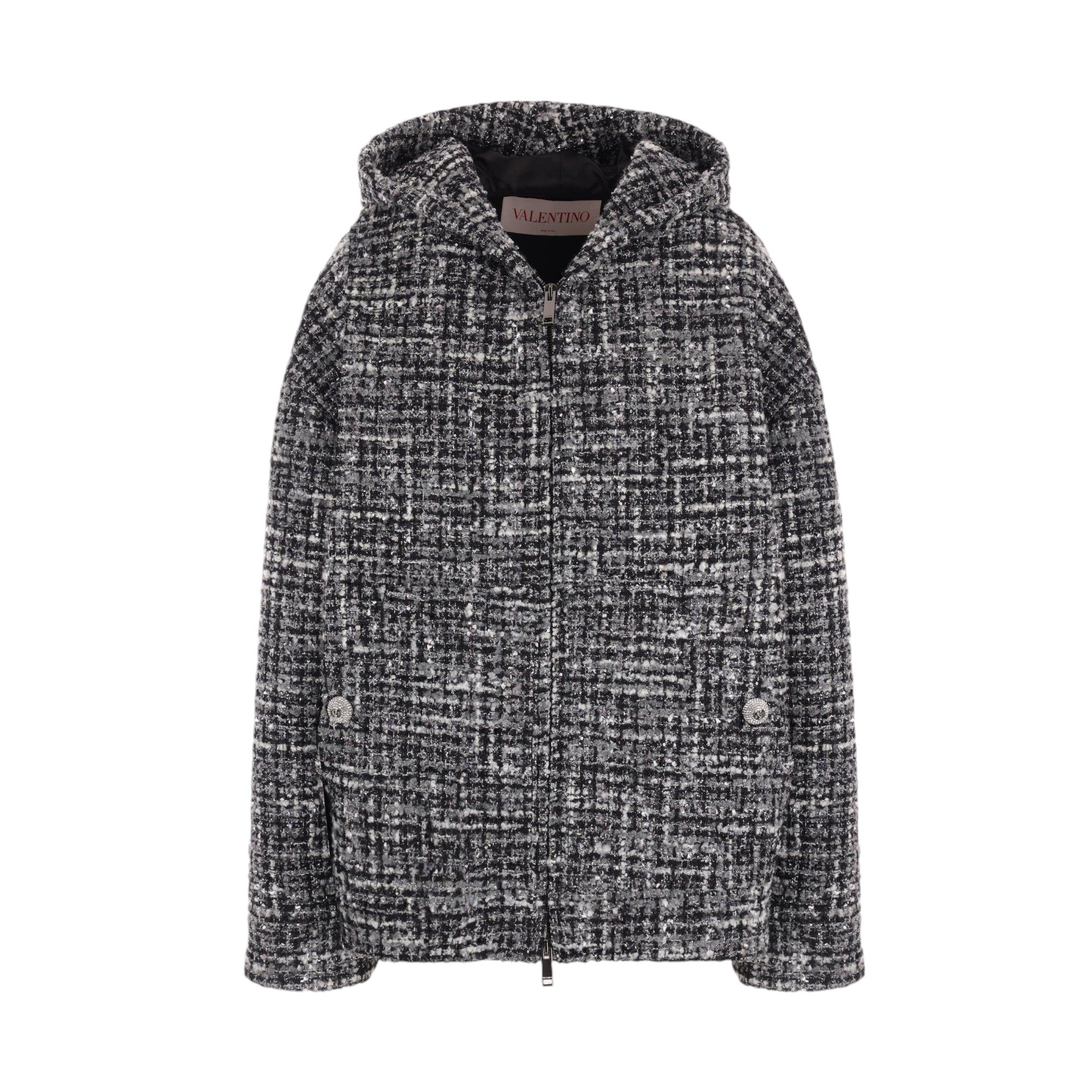 Single-breasted Tweed Hooded Jacket-VALENTINO GARAVANI-JOHN JULIA