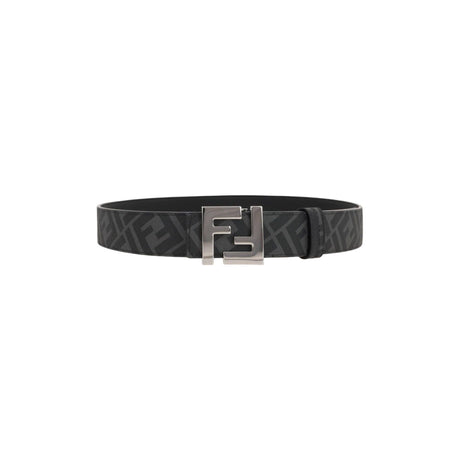 Smooth Leather and FF Canvas Reversible Belt-FENDI-JOHN JULIA