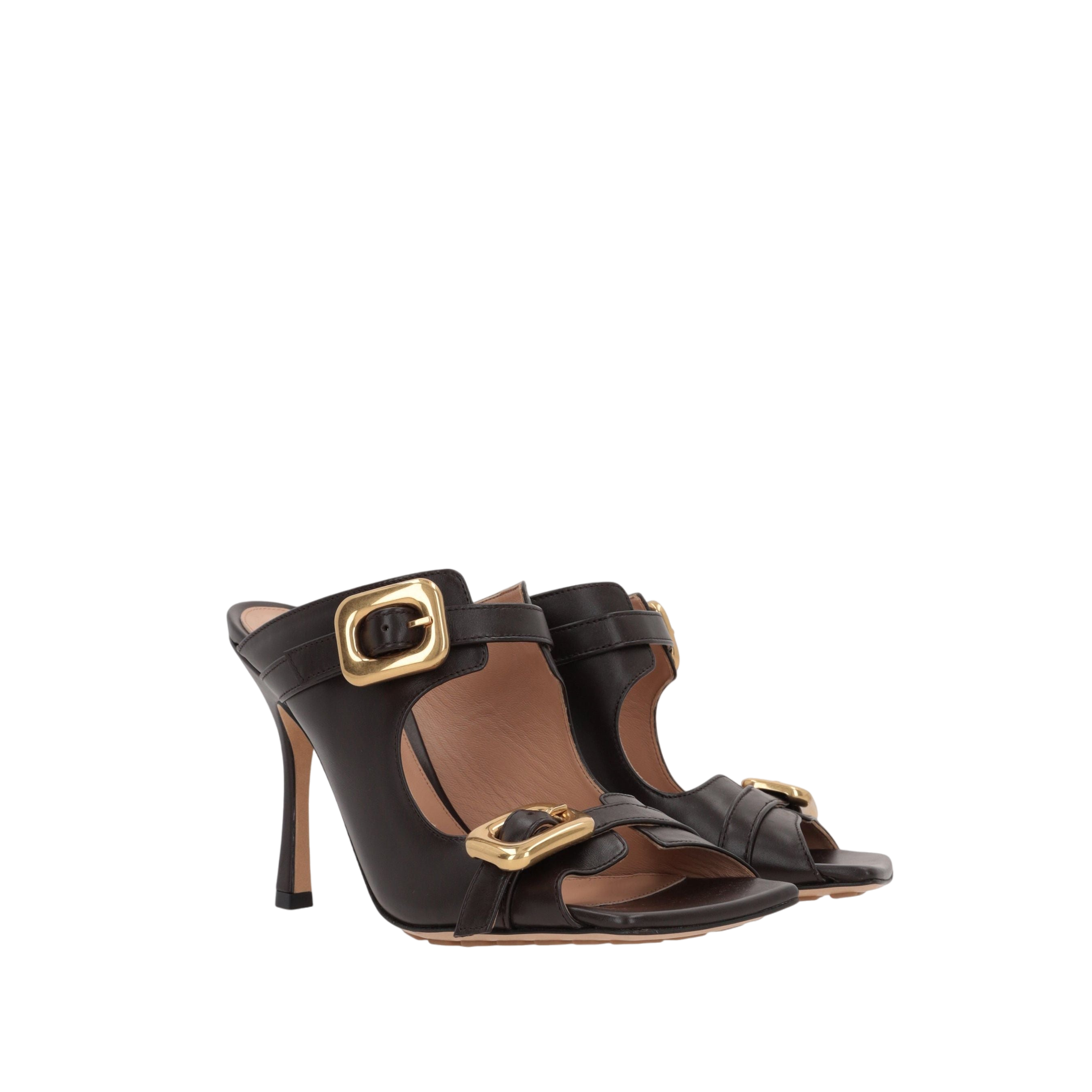 Stretch Buckle Smooth Leather Mule Sandals-BOTTEGA VENETA-JOHN JULIA