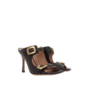 Stretch Buckle Smooth Leather Mule Sandals-BOTTEGA VENETA-JOHN JULIA