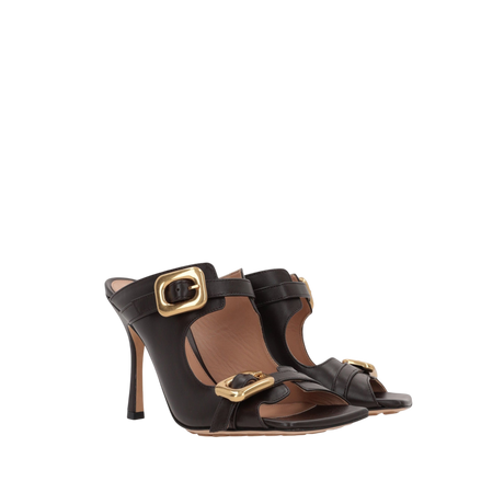 Stretch Buckle Smooth Leather Mule Sandals-BOTTEGA VENETA-JOHN JULIA