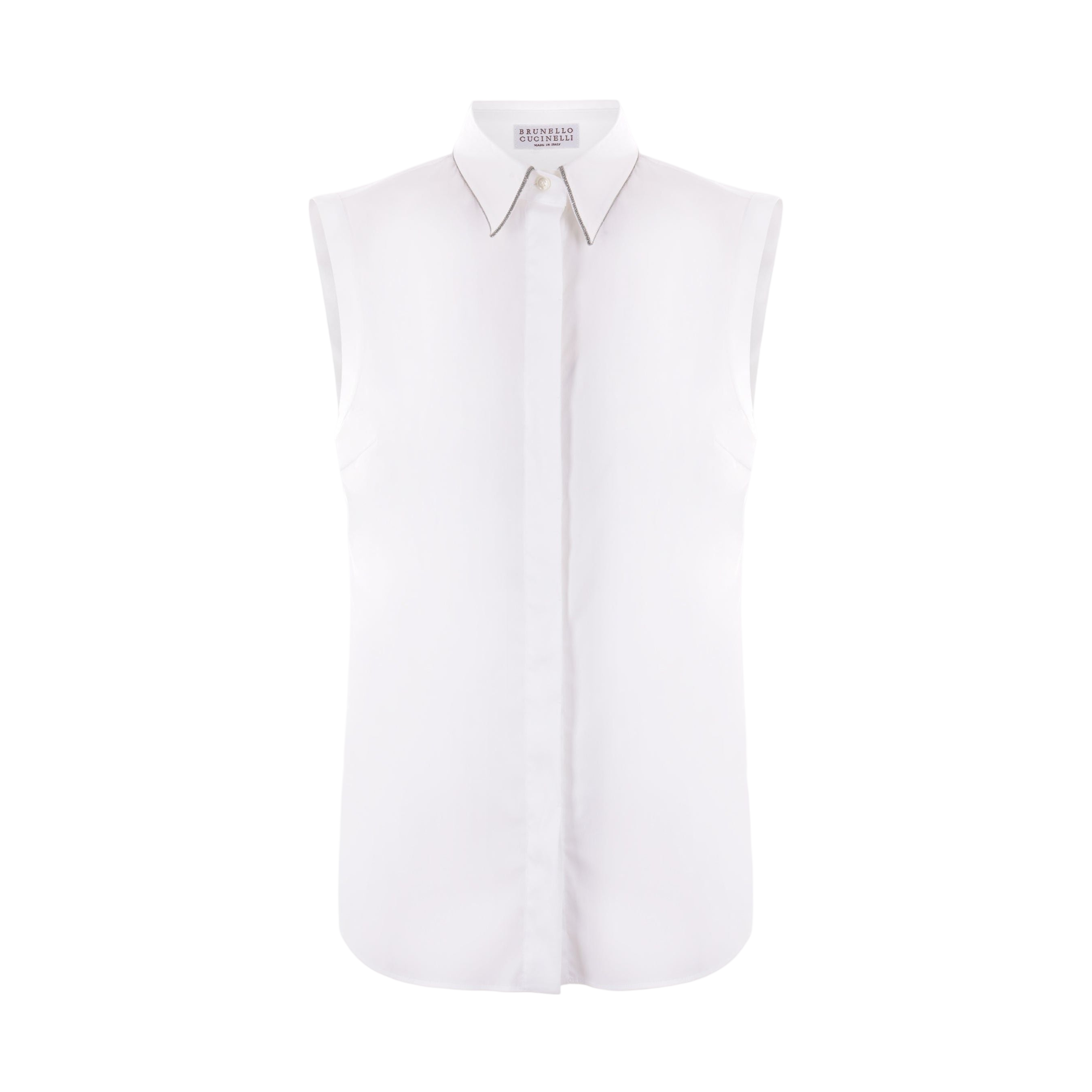 Stretch Poplin Sleeveless Shirt-BRUNELLO CUCINELLI-JOHN JULIA