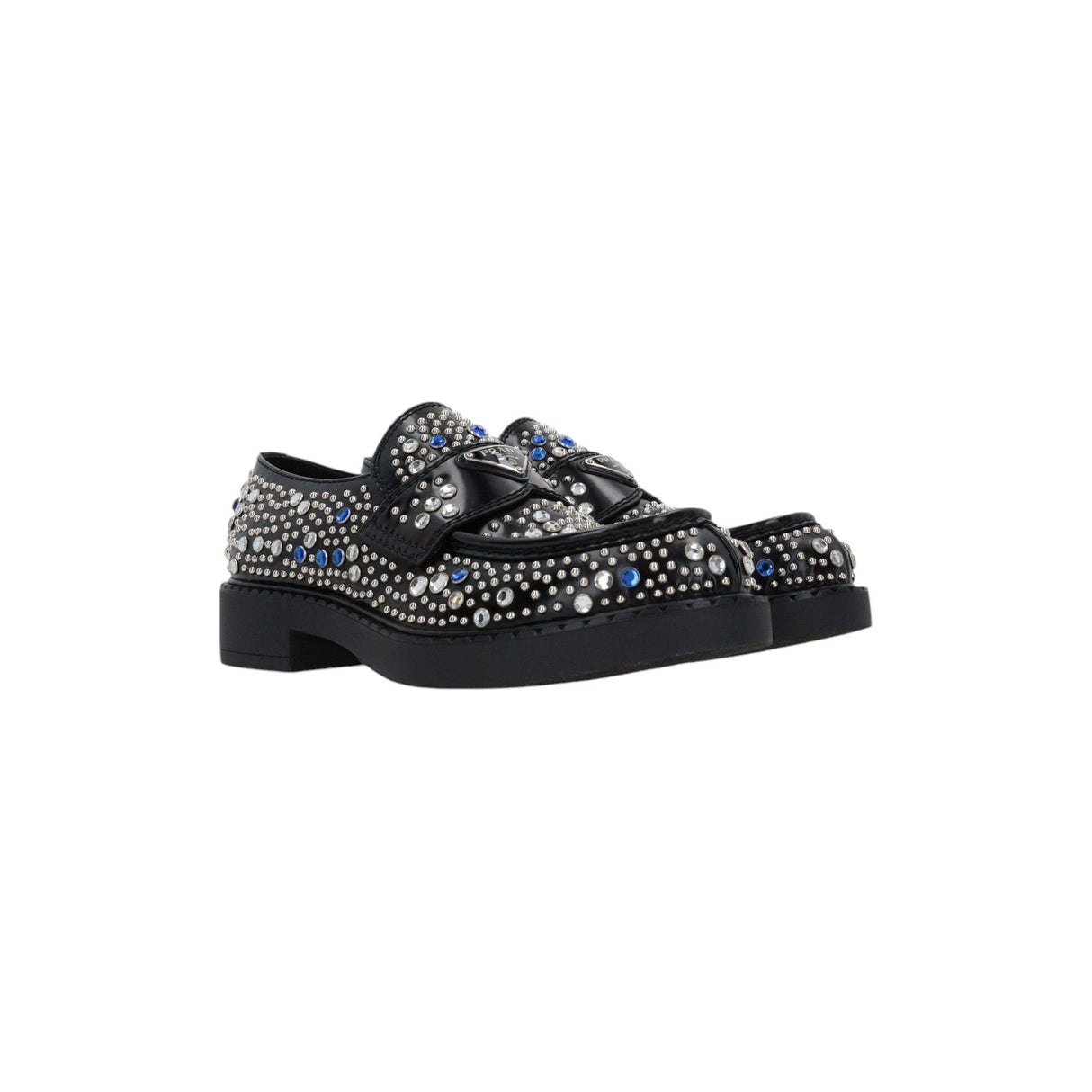 Stud And Crystal-embellished Brushed Leather Loafers-PRADA-JOHN JULIA