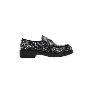 Stud And Crystal-embellished Brushed Leather Loafers-PRADA-JOHN JULIA