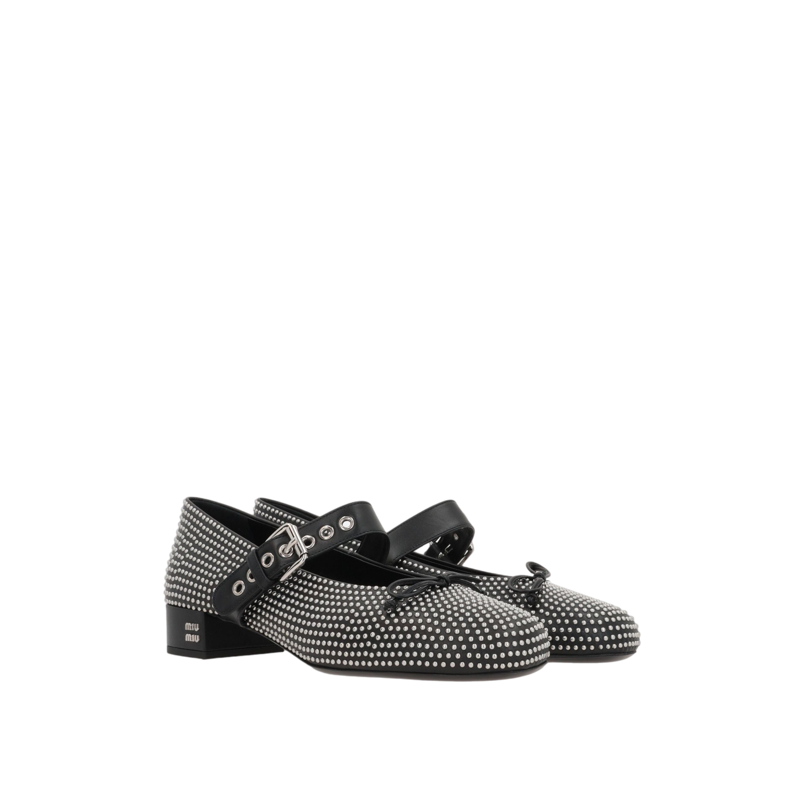 Stud Leather Ballerinas-MIU MIU-JOHN JULIA