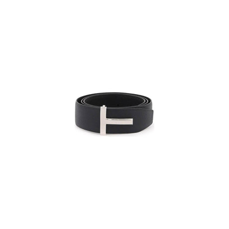 Reversible T Icon Grain Leather Belt.