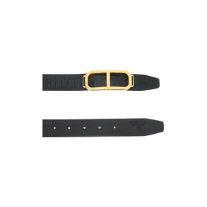 T Buckle Reverse Smooth and Croc-Embossed Leather Belt