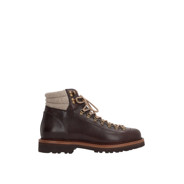 Textured Leather Hiking Boots-BRUNELLO CUCINELLI-JOHN JULIA