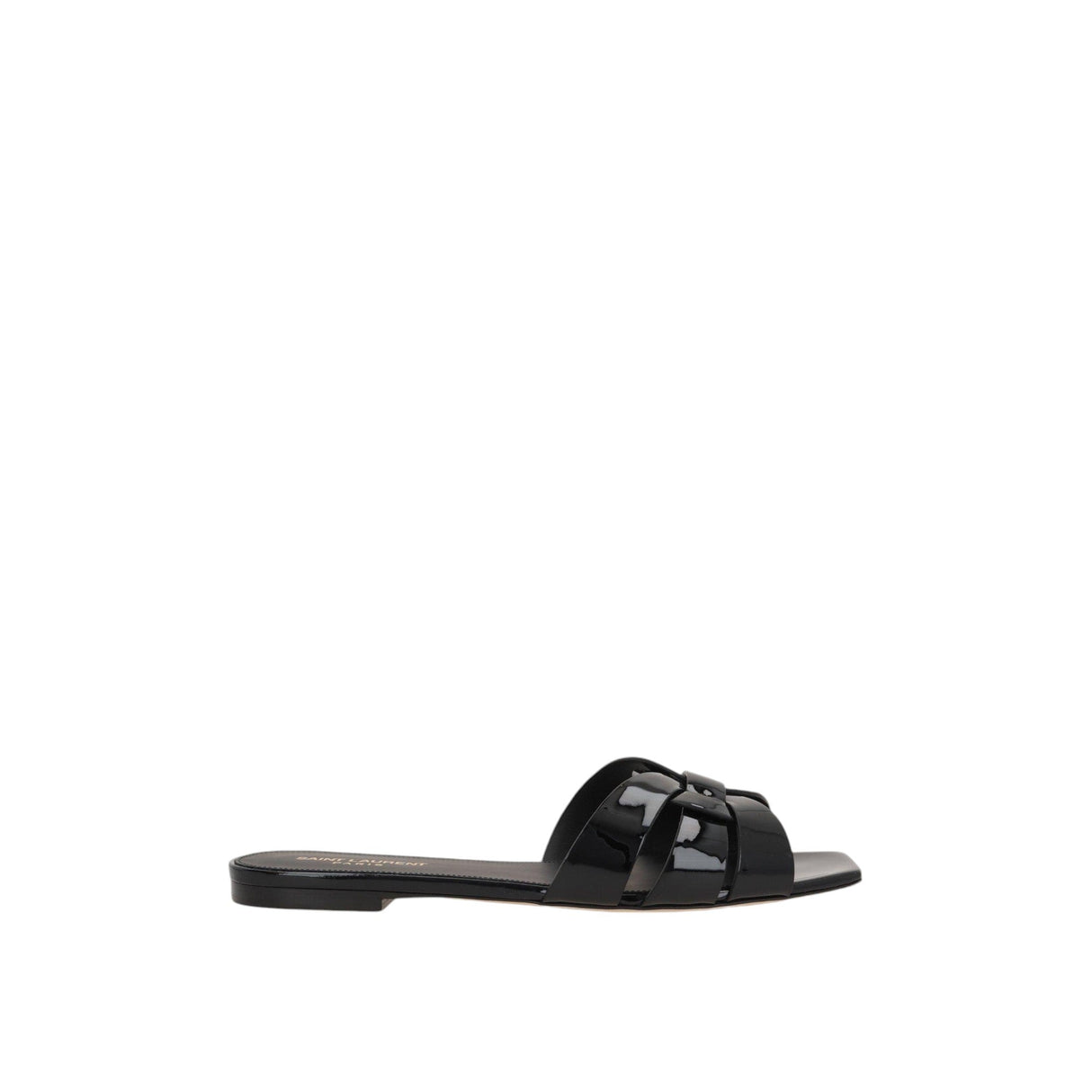 Tribute Patent Leather Slide Sandals-SAINT LAURENT-JOHN JULIA