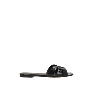 Tribute Patent Leather Slide Sandals-SAINT LAURENT-JOHN JULIA