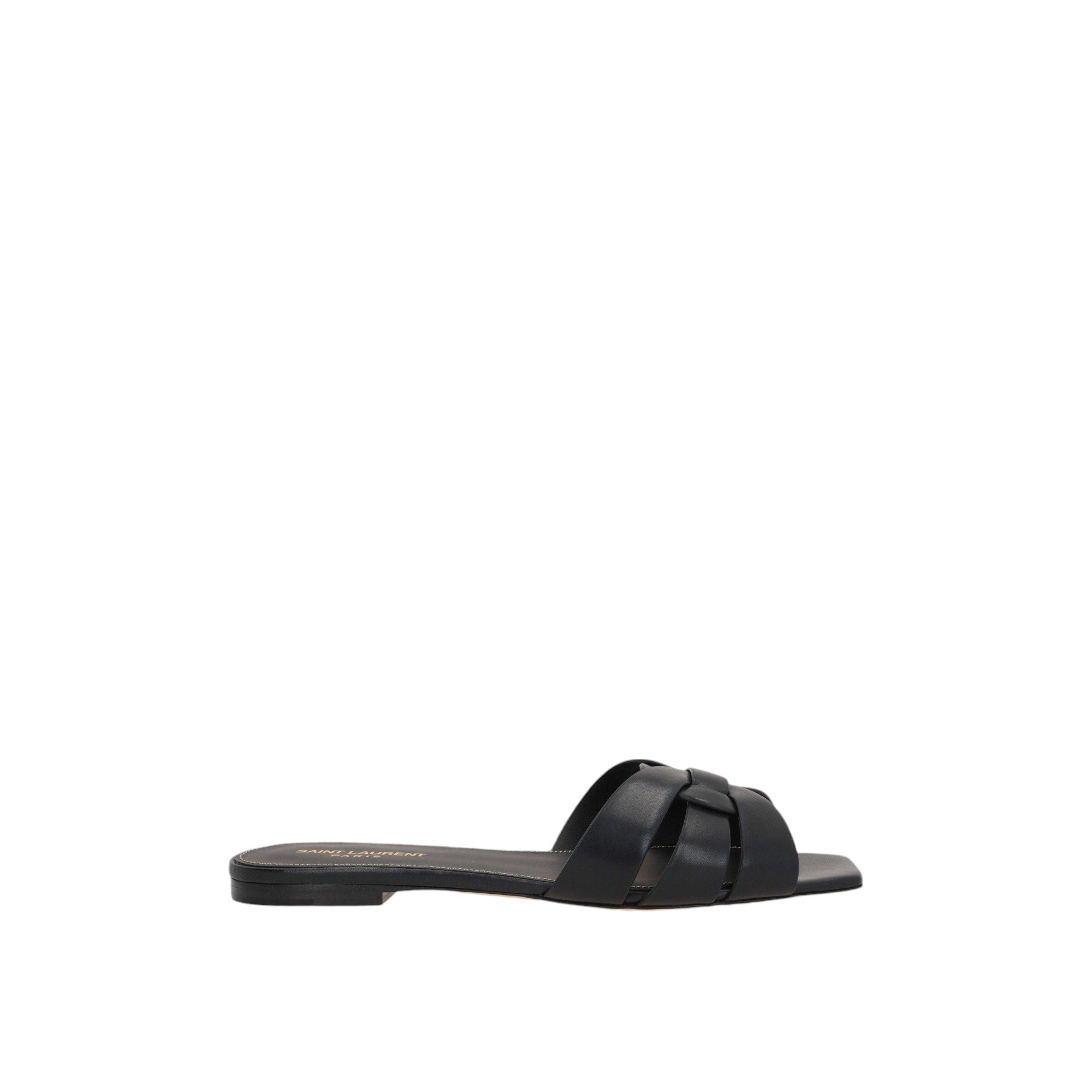 Tribute Smooth Leather Slide Sandals-SAINT LAURENT-JOHN JULIA