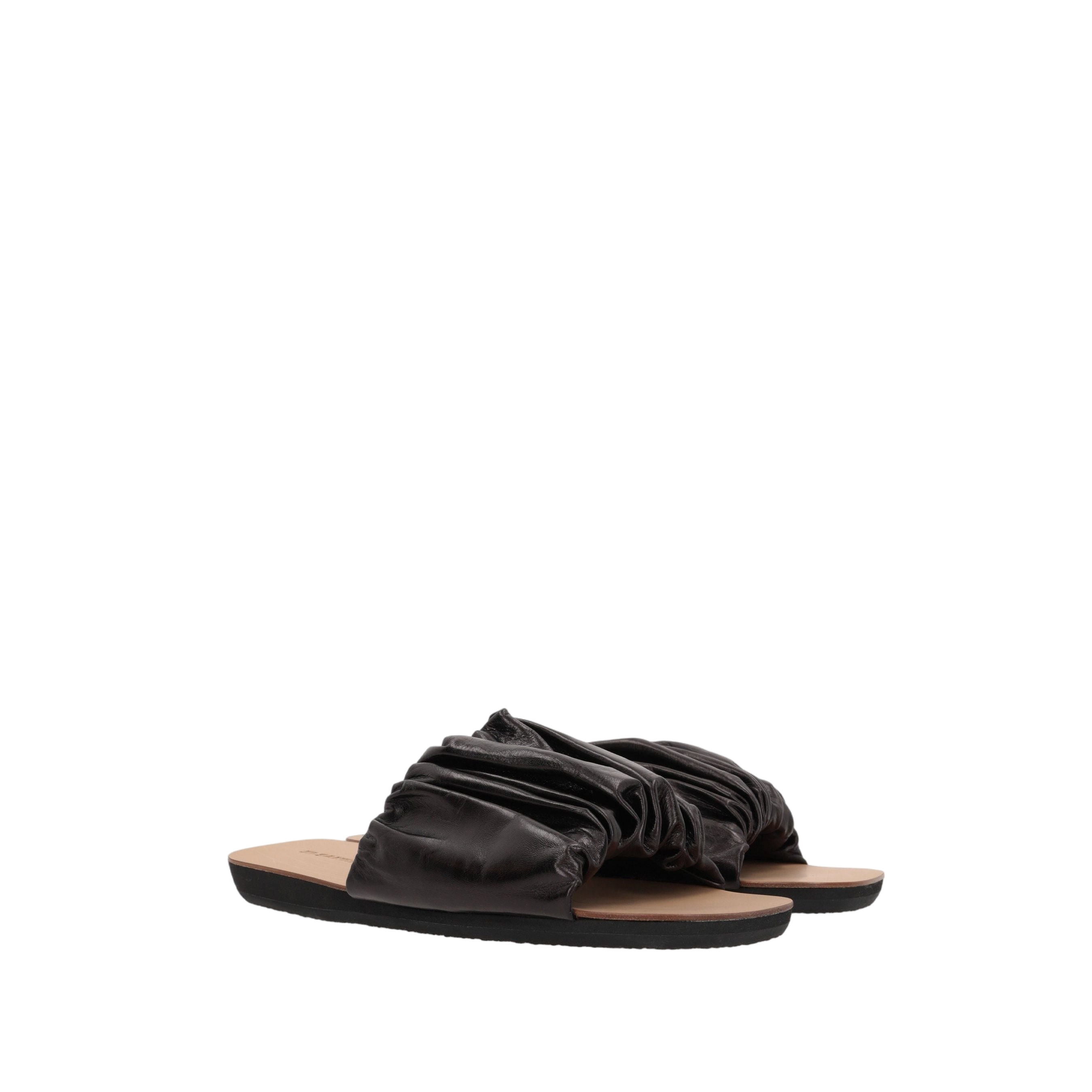 Tripon Gathered Leather Slide Sandals-JIL SANDER-JOHN JULIA