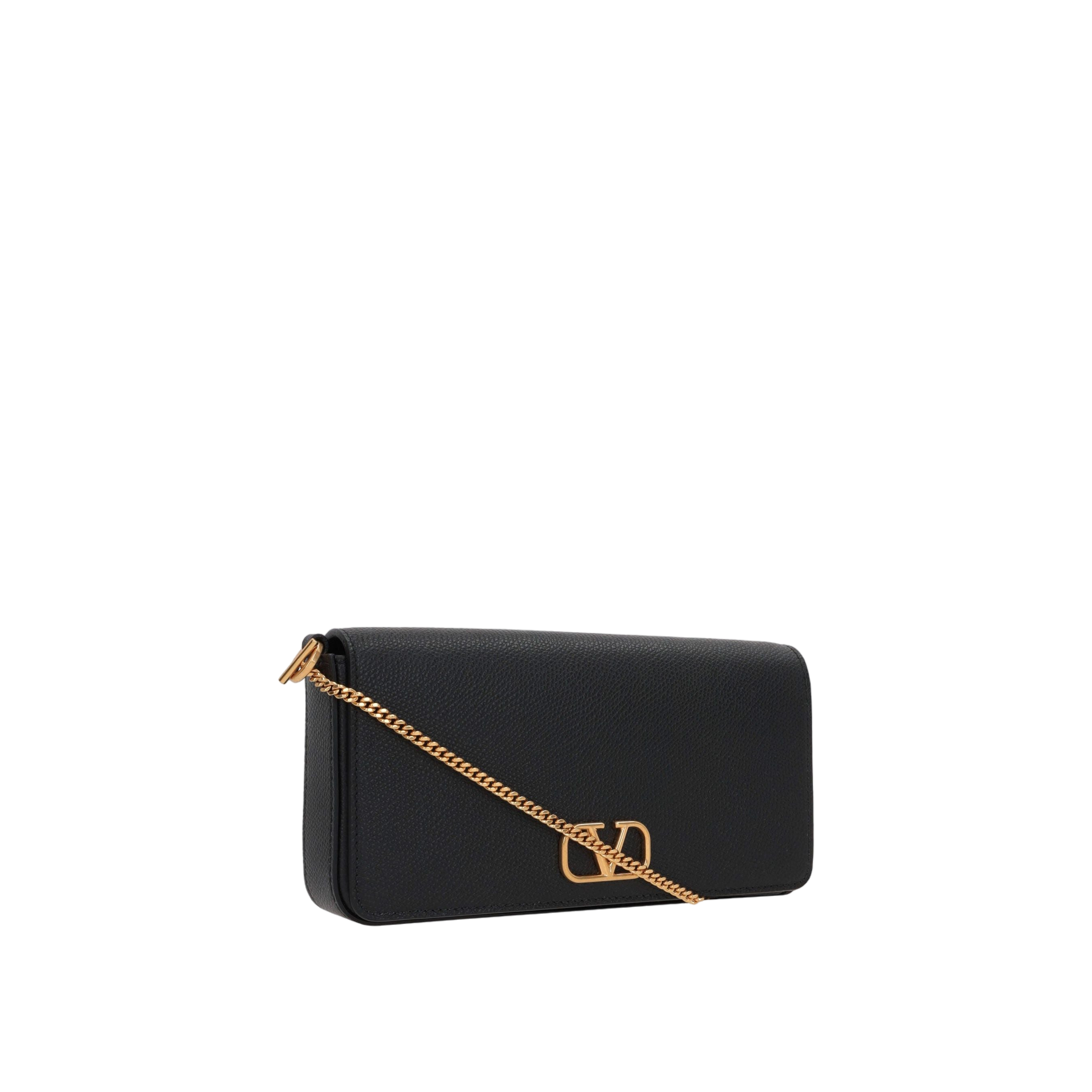 VLogo Signature Black Grainy Leather Clutch-VALENTINO GARAVANI-JOHN JULIA