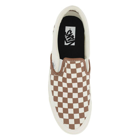 Checkerboard Coffee Reissue 98 Slip-On Canvas Sneakers.