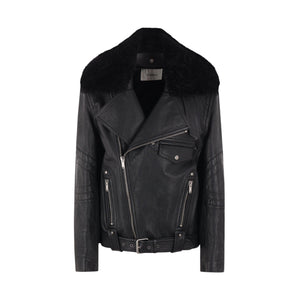 Vintage Leather Shearling Biker Jacket-SAINT LAURENT-JOHN JULIA