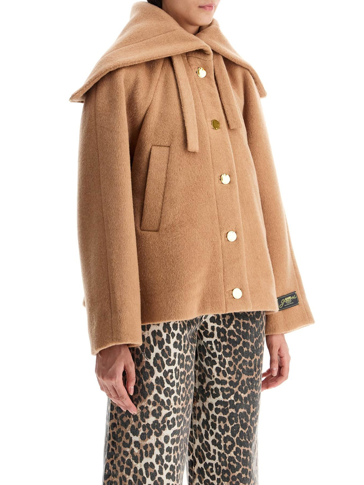 Short Coat With Maxi Collar-GANNI-JOHN JULIA