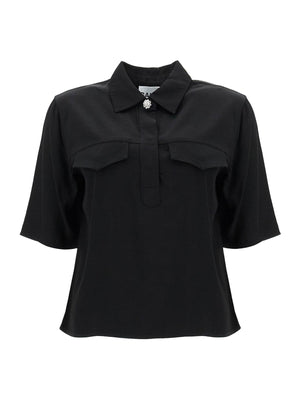 Short-Sleeved Twill Blouse-Ganni-JOHN JULIA