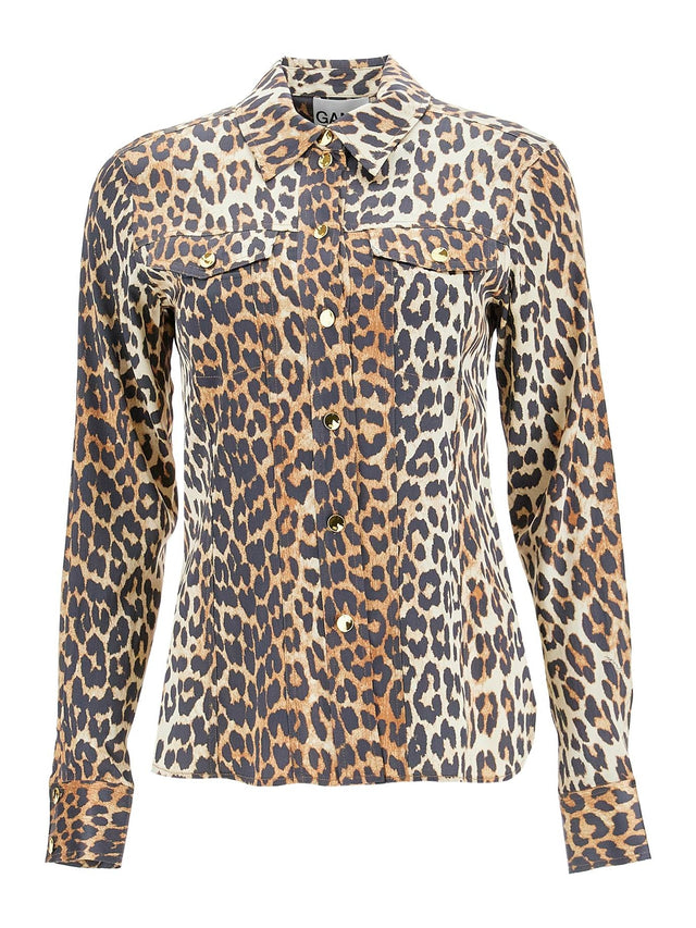 Leopard Print Satin Shirt-GANNI-JOHN JULIA