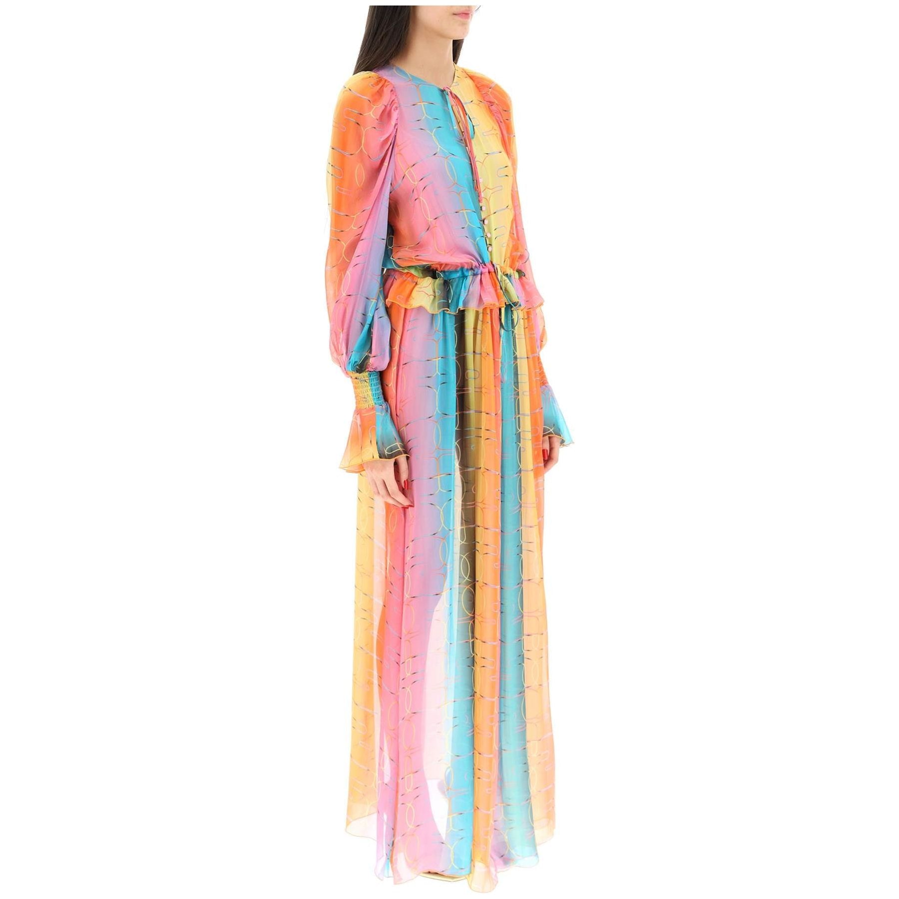 Striped Silk Chiffon Maxi Dress