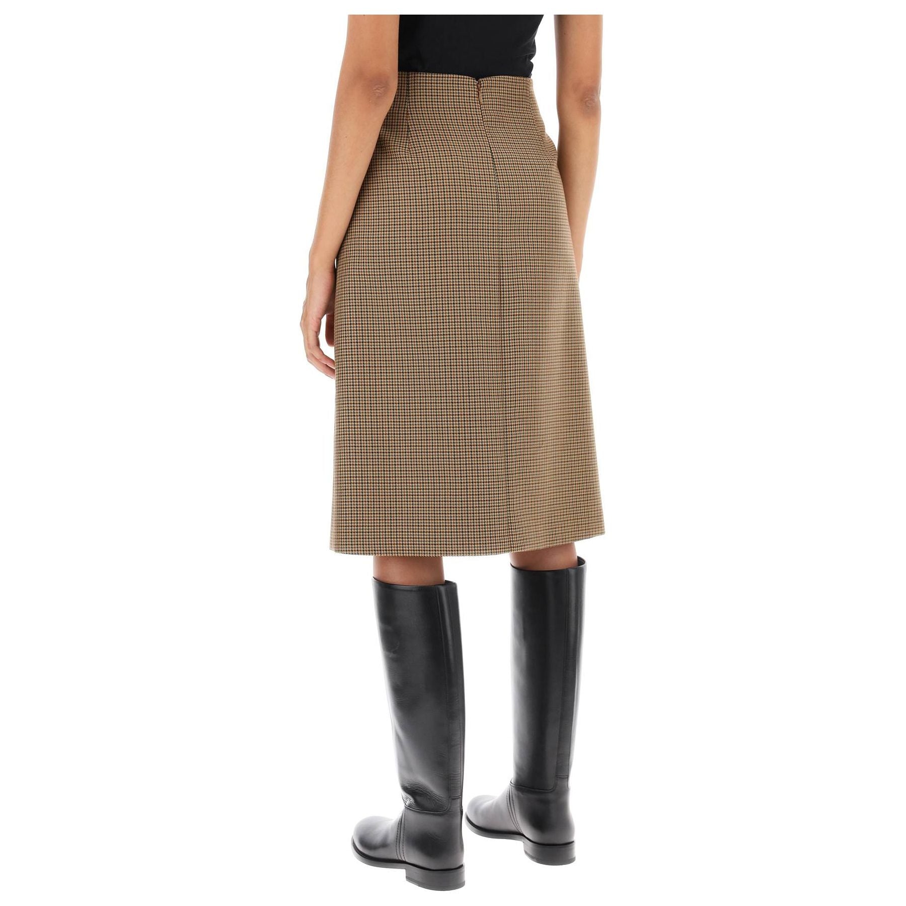 Houndstooth A Line Skirt With Emblem Buckle