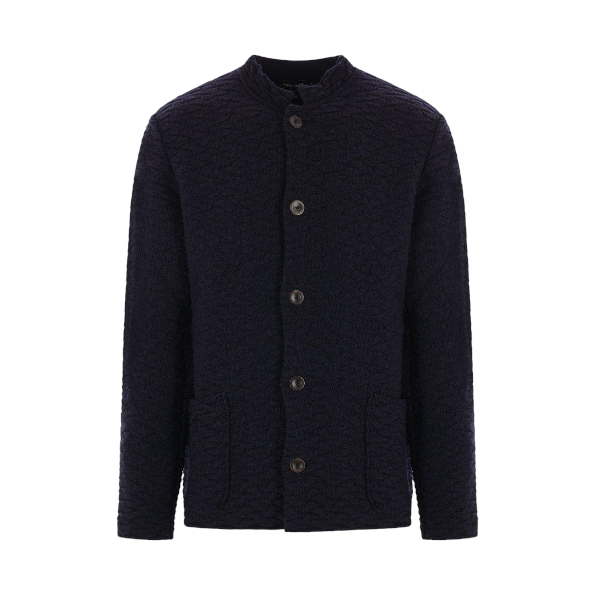 Wool Band Collar Cardigan-GIORGIO ARMANI-JOHN JULIA