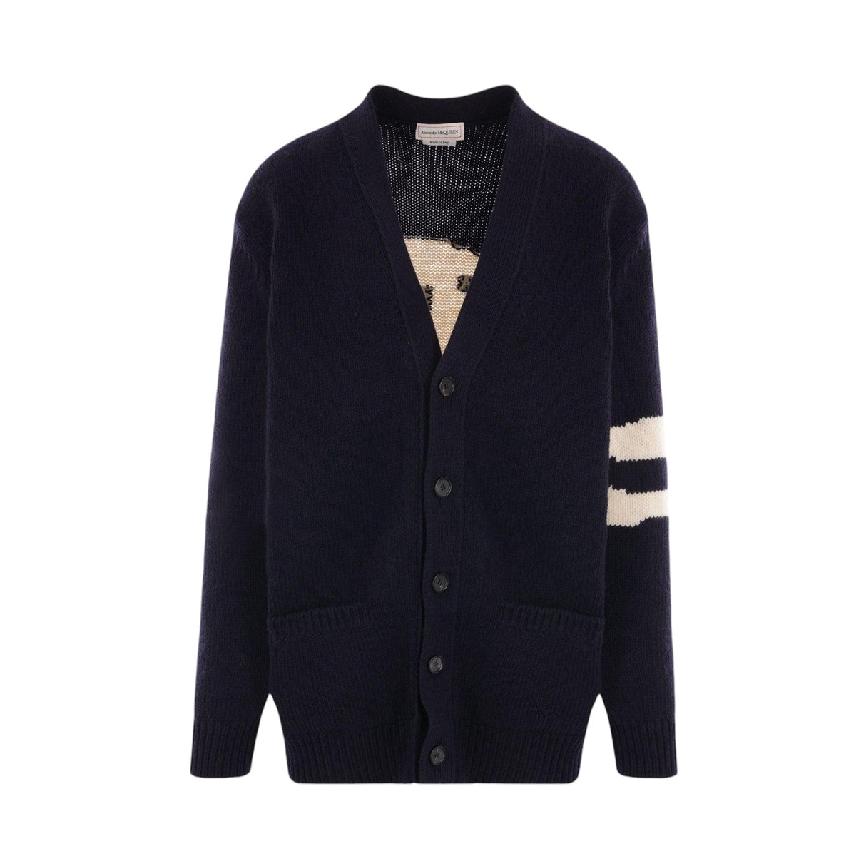 Wool and Cashmere Skull Intarsia Cardigan-ALEXANDER MCQUEEN-JOHN JULIA