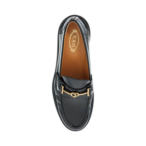 Brushed Leather Loafers Golden Metal T Ring Accessory