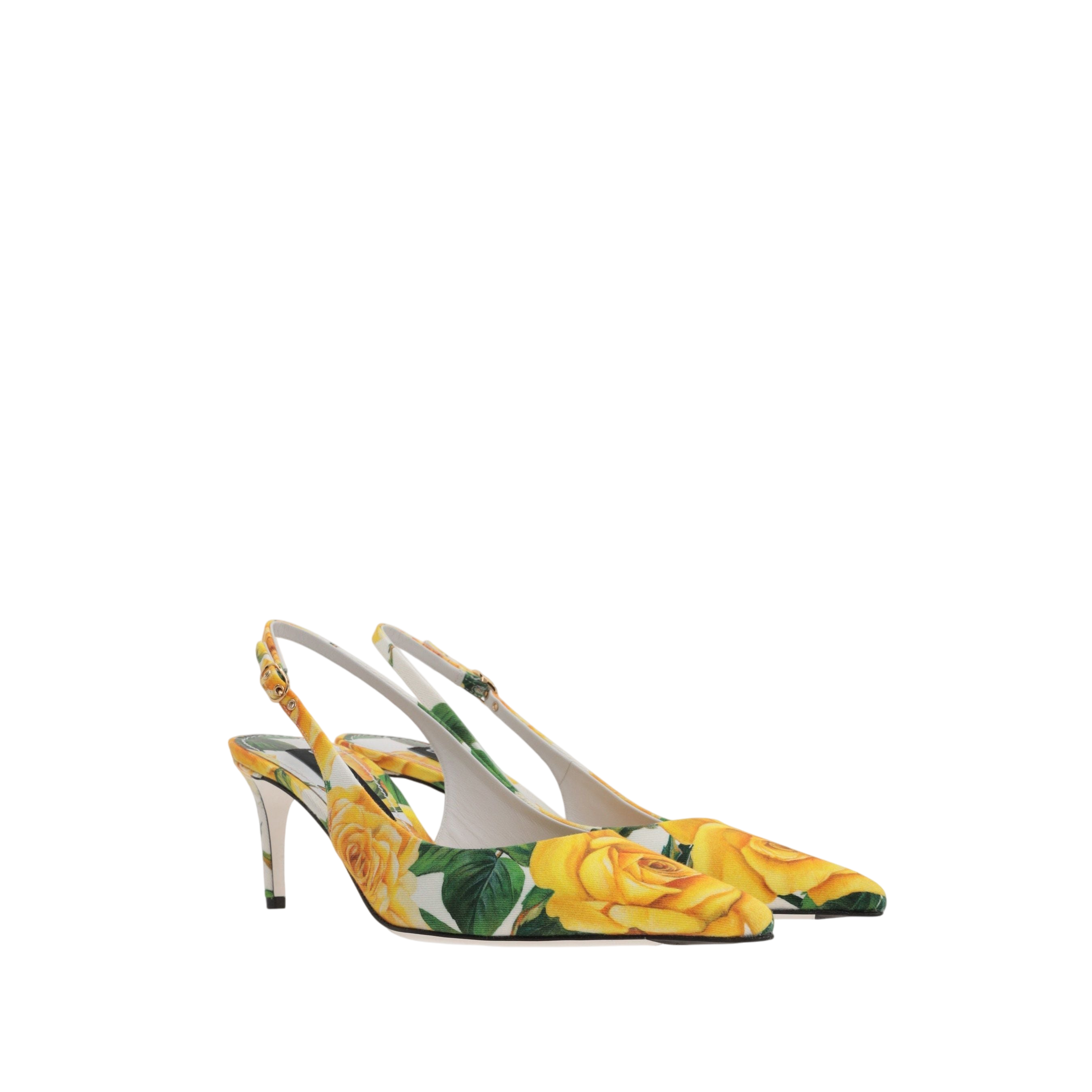 Yellow Rose Print Gabardine Slingbacks-DOLCE & GABBANA-JOHN JULIA