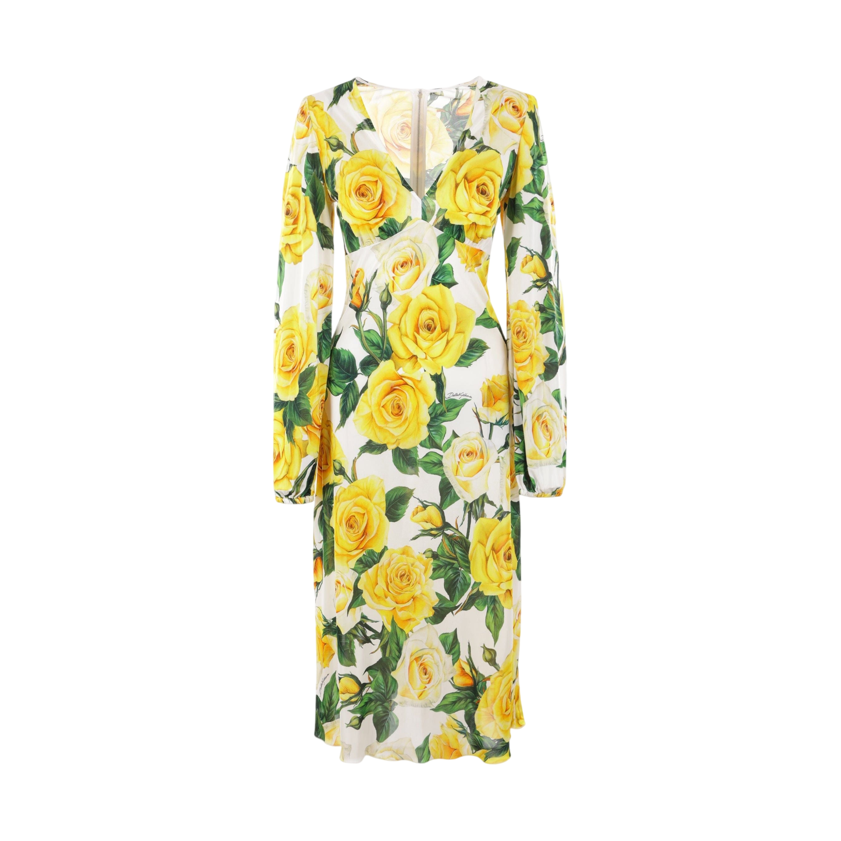 Yellow Roses Printed Viscose Dress-DOLCE & GABBANA-JOHN JULIA