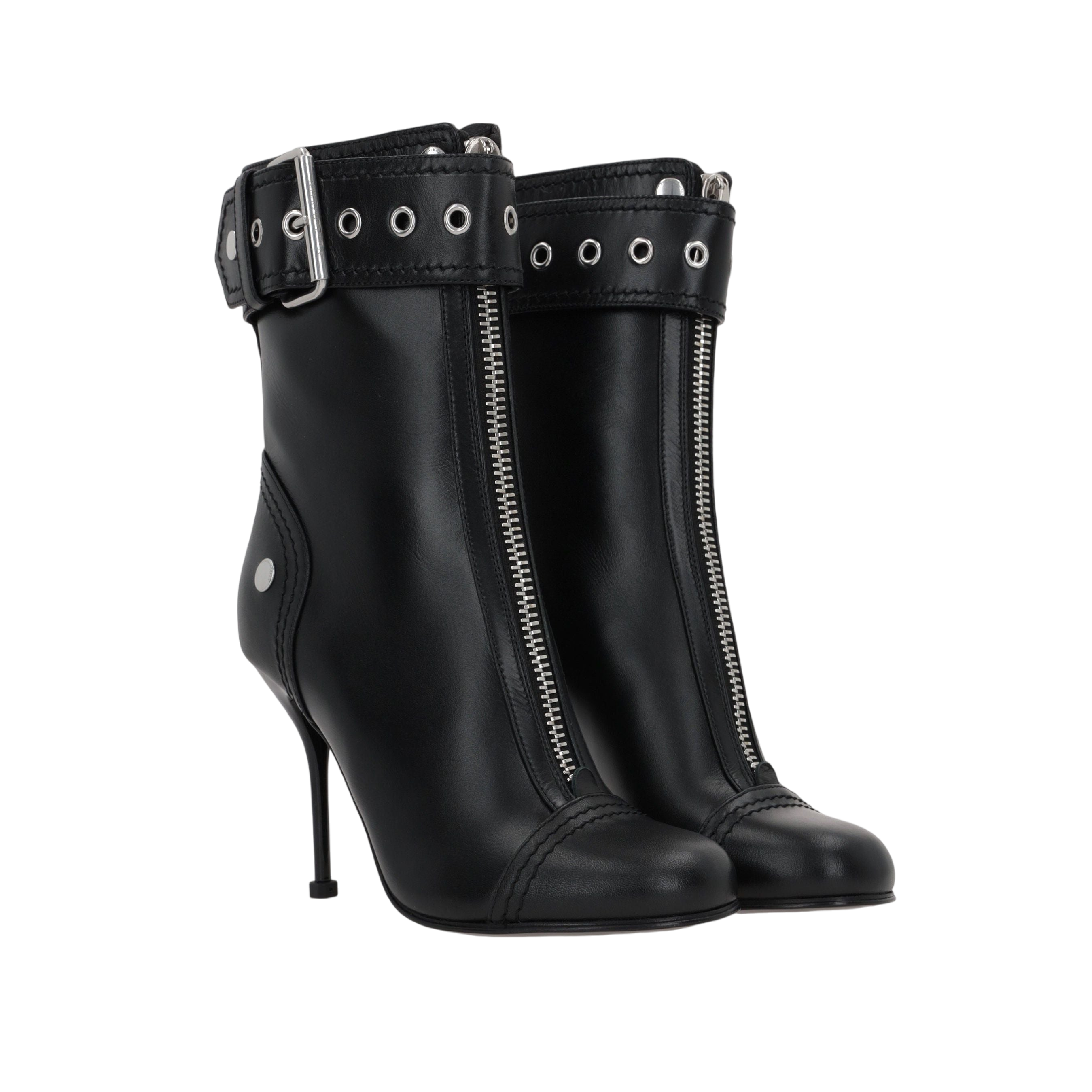 Zip-Detailed Smooth Leather Ankle Boots-ALEXANDER MCQUEEN-JOHN JULIA