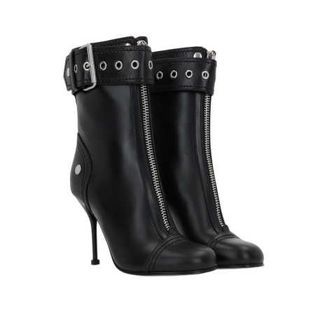 Zip-Detailed Smooth Leather Ankle Boots-ALEXANDER MCQUEEN-JOHN JULIA