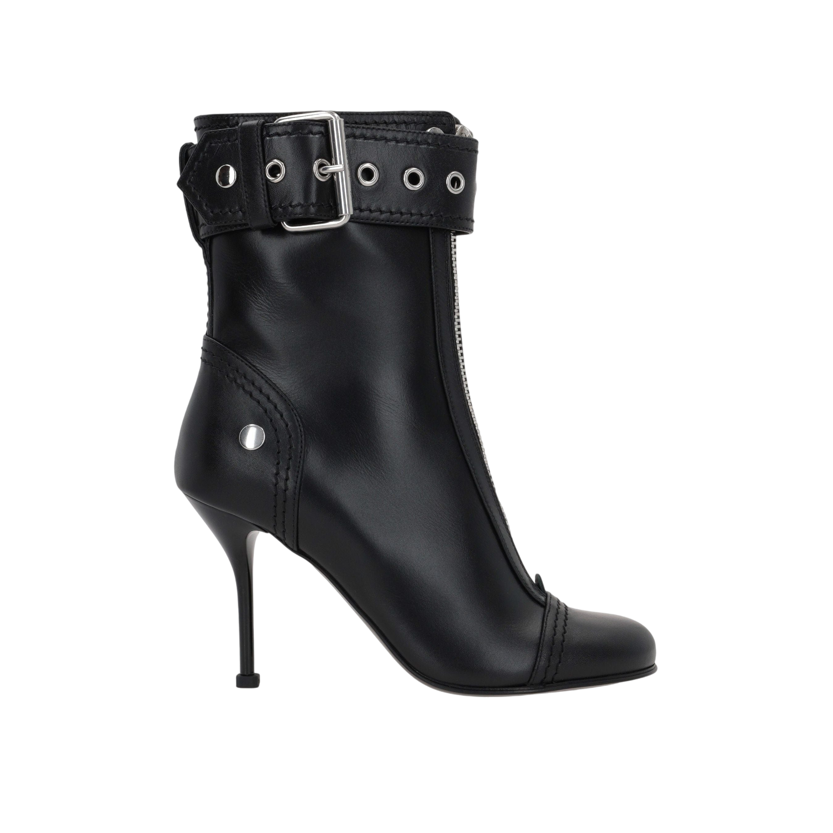 Zip-Detailed Smooth Leather Ankle Boots-ALEXANDER MCQUEEN-JOHN JULIA