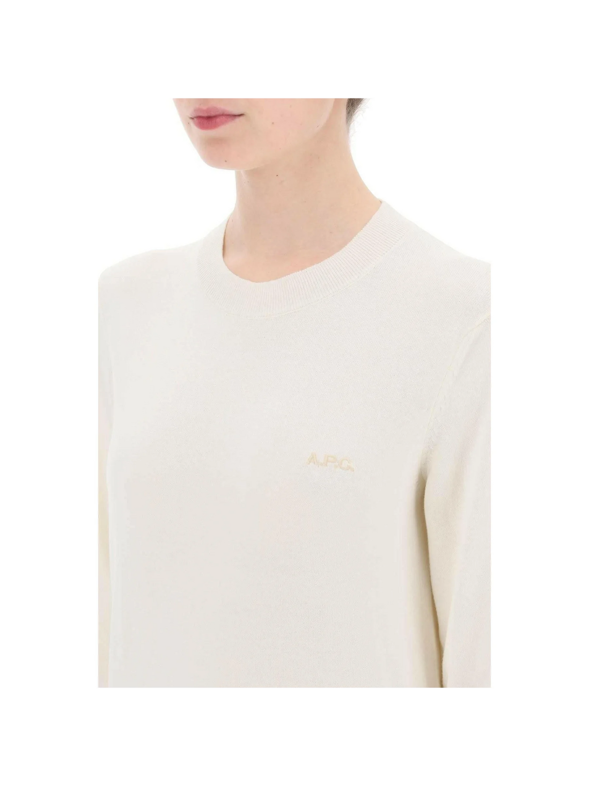 White Vera Cotton Crewneck Pullover With Embroidered Logo A.P.C. JOHN JULIA.