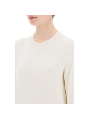 White Vera Cotton Crewneck Pullover With Embroidered Logo A.P.C. JOHN JULIA.