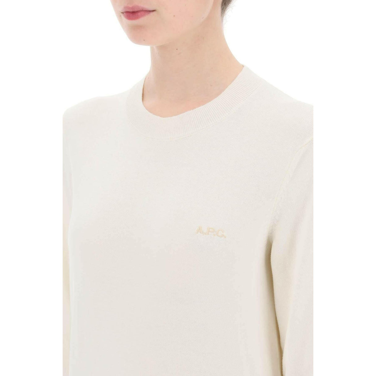 White Vera Cotton Crewneck Pullover With Embroidered Logo A.P.C. JOHN JULIA.