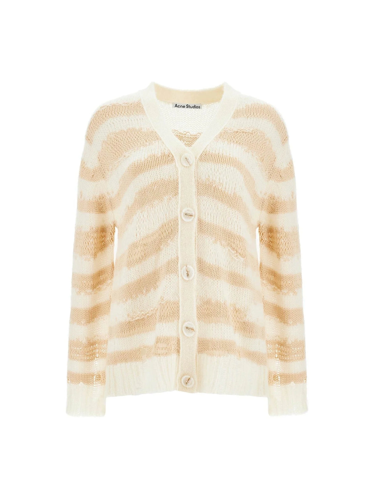 Cotton and Mohair Blend Striped Distressed Cardigan