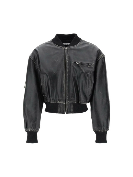 Distressed Leather Bomber Jacket-Acne Studios-JOHN JULIA