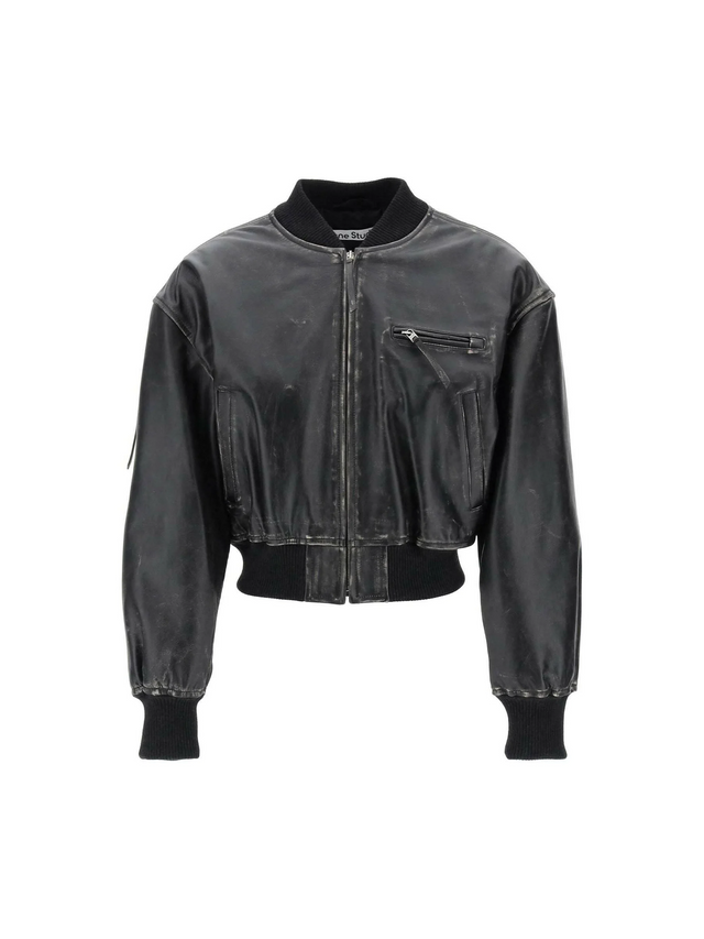 Distressed Leather Bomber Jacket-Acne Studios-JOHN JULIA