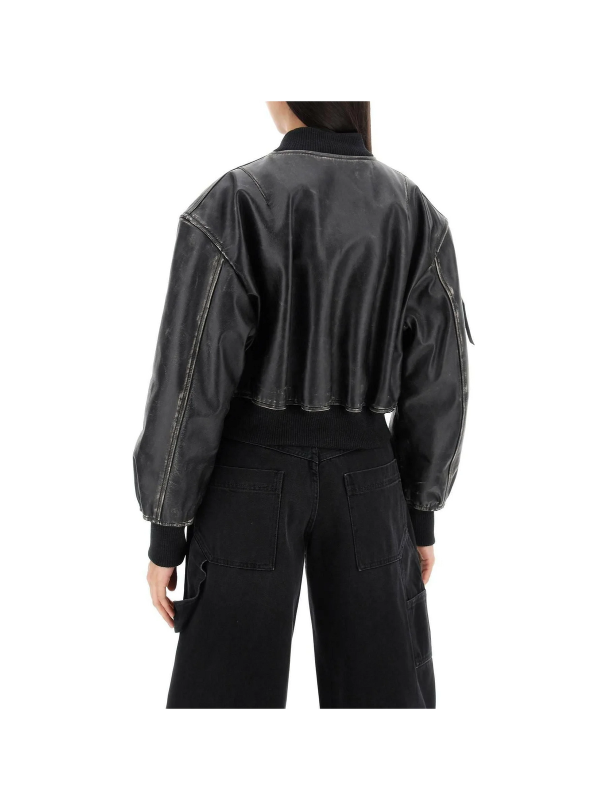 Distressed Leather Bomber Jacket-Acne Studios-JOHN JULIA