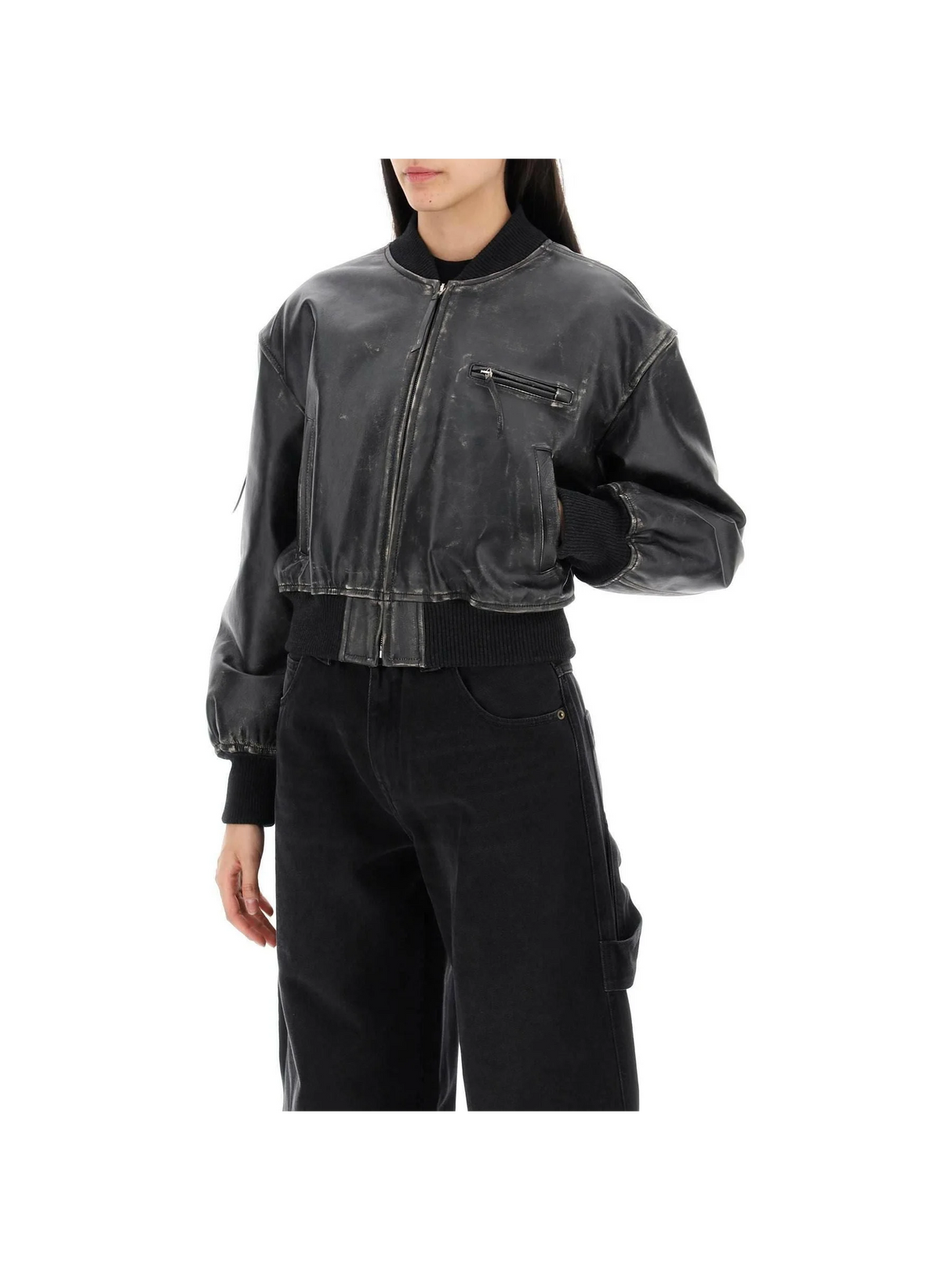 Distressed Leather Bomber Jacket-Acne Studios-JOHN JULIA