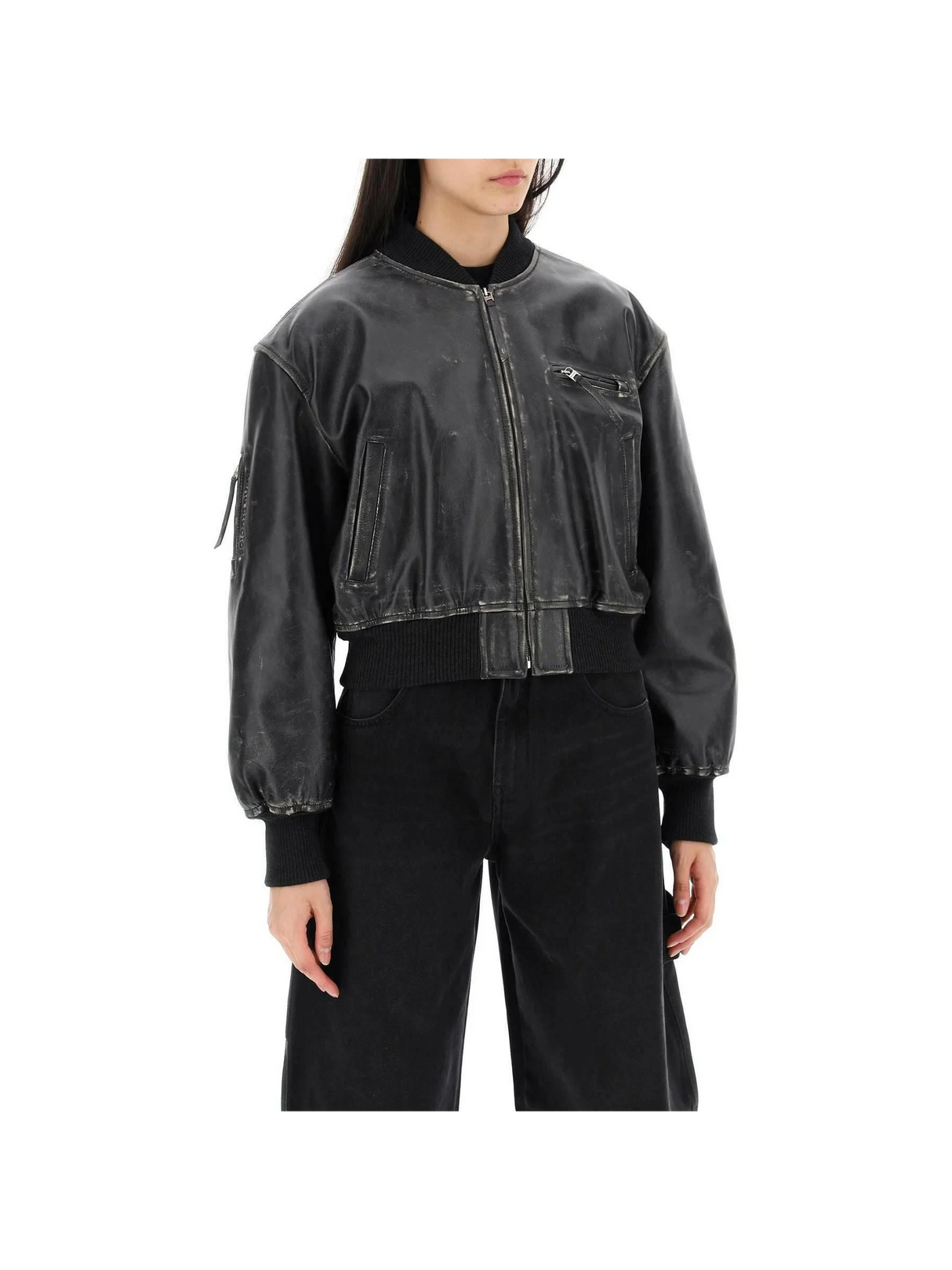 Distressed Leather Bomber Jacket-Acne Studios-JOHN JULIA