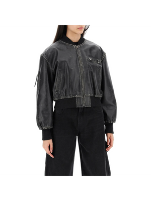 Distressed Leather Bomber Jacket-Acne Studios-JOHN JULIA