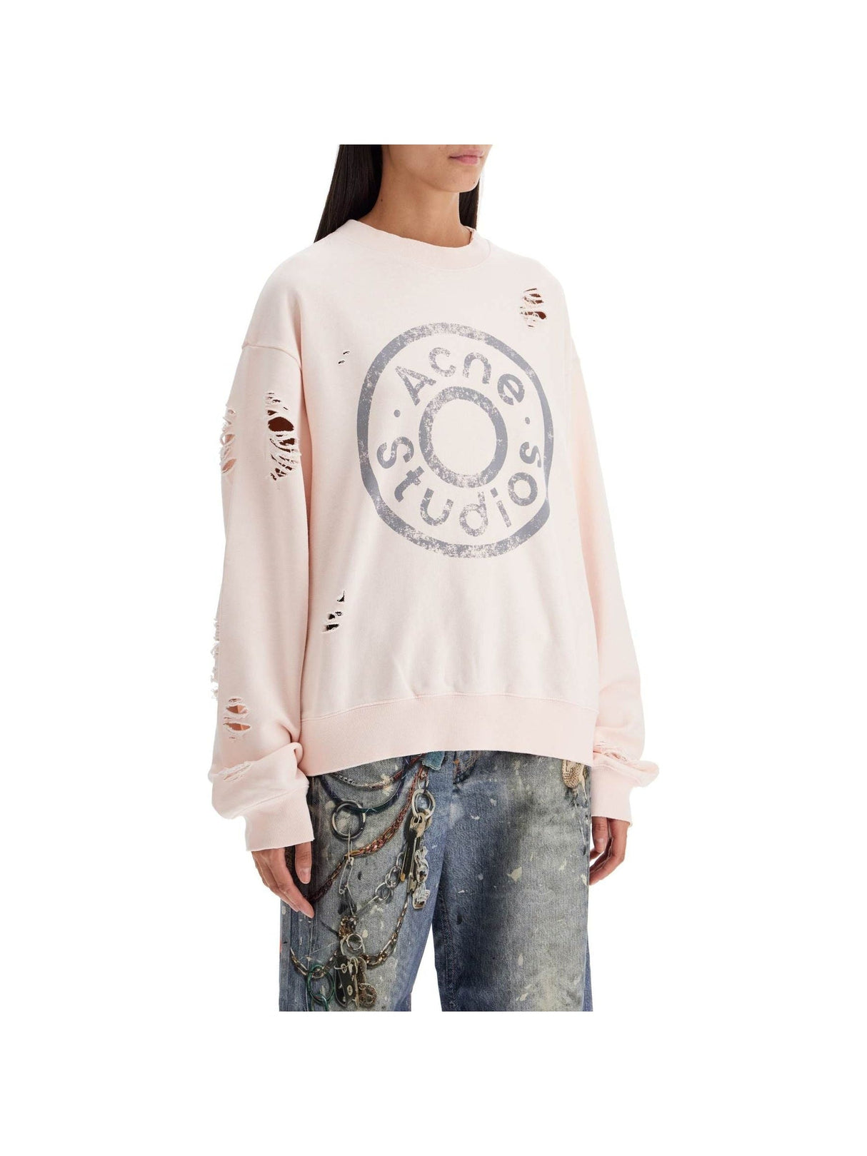 Distressed Sweatshirt With Logo Print