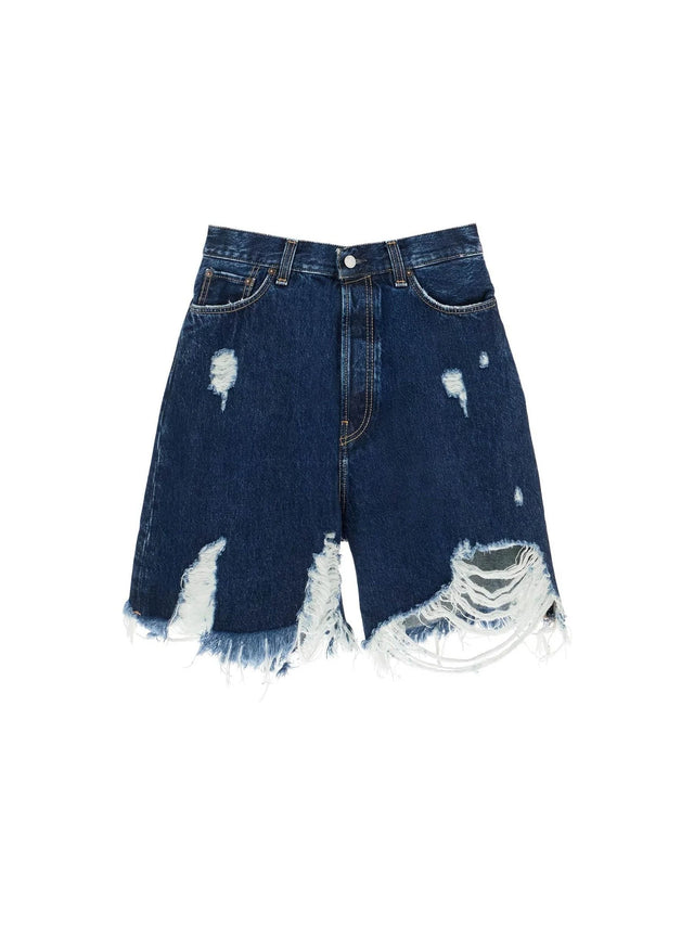 Denim Destroyed Bermuda Shorts For