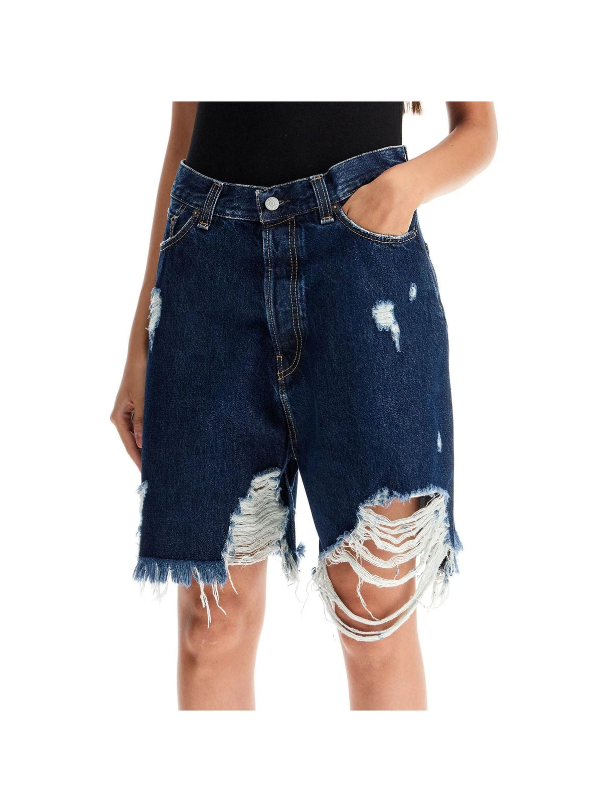 Denim Destroyed Bermuda Shorts For