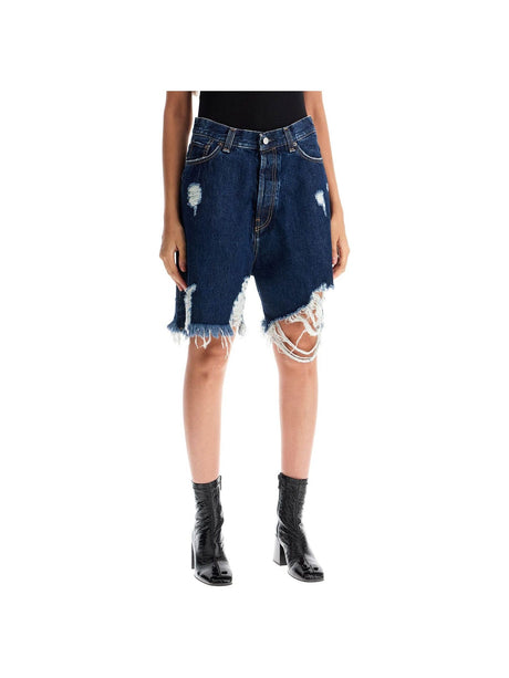 Denim Destroyed Bermuda Shorts For